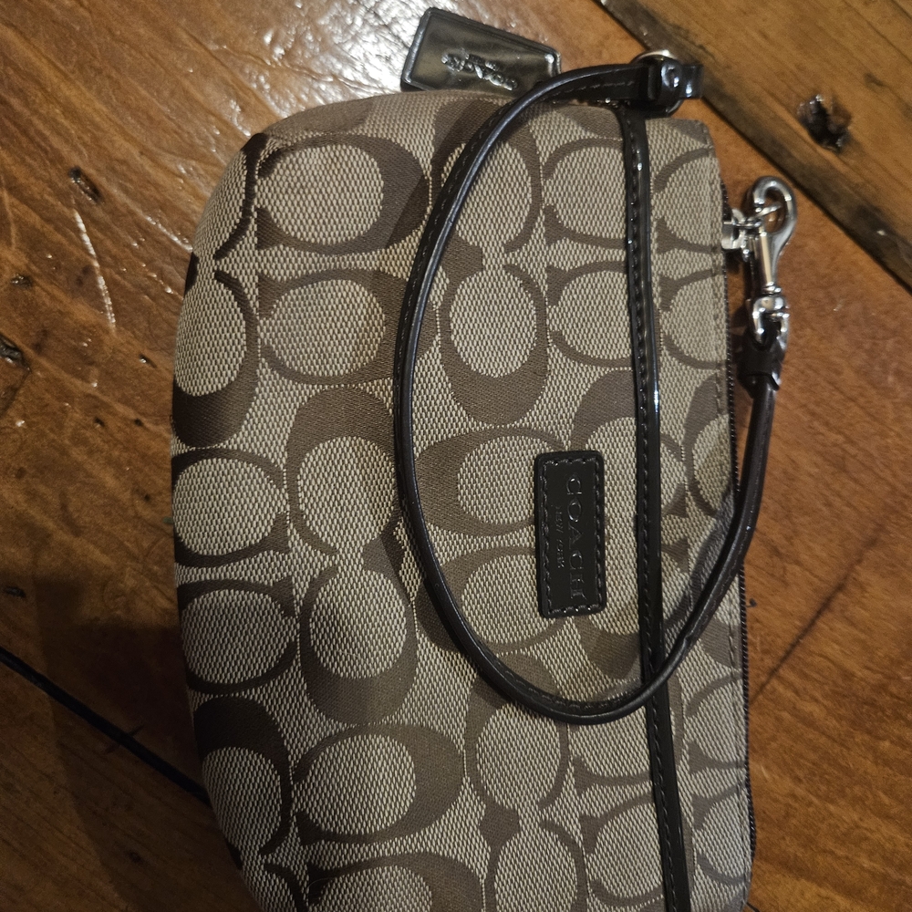 Coach Tan and Brown Signature Wristlet